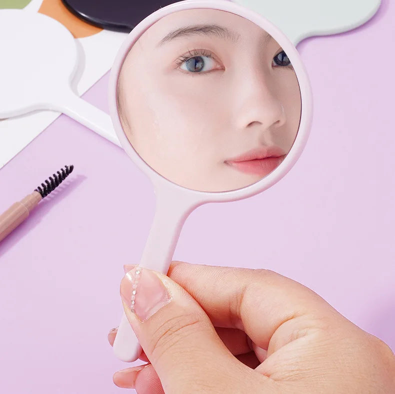 Zonyin Custom Logo Round Small Handheld Makeup Mirror Personalized Handle Pocket Cosmetic Mirror Girl Hand Held Travel Mirror
