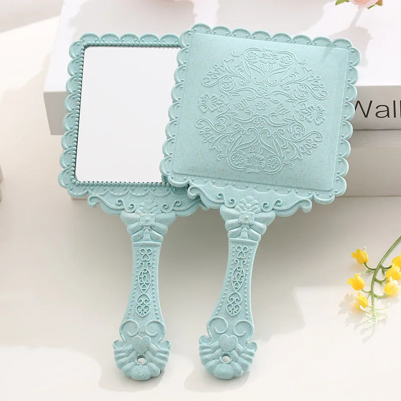 Zonyin Gold Vintage Plastic Handheld Mirror Square Shape Plastic Handle Cosmetic Mirror Beauty Makeup Hand Held Mirror for Women