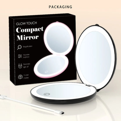 Zonyin Round Magnifying Led Portable Touch Screen Makeup Mirror Vanity Mirror With Light Compact Pocket Travel Mirror With Logo
