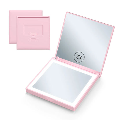 Zonyin Portable LED Magnifying Travel Cosmetic Mirror New Square Rechargeable Folding Compact Makeup Light Personalized Features