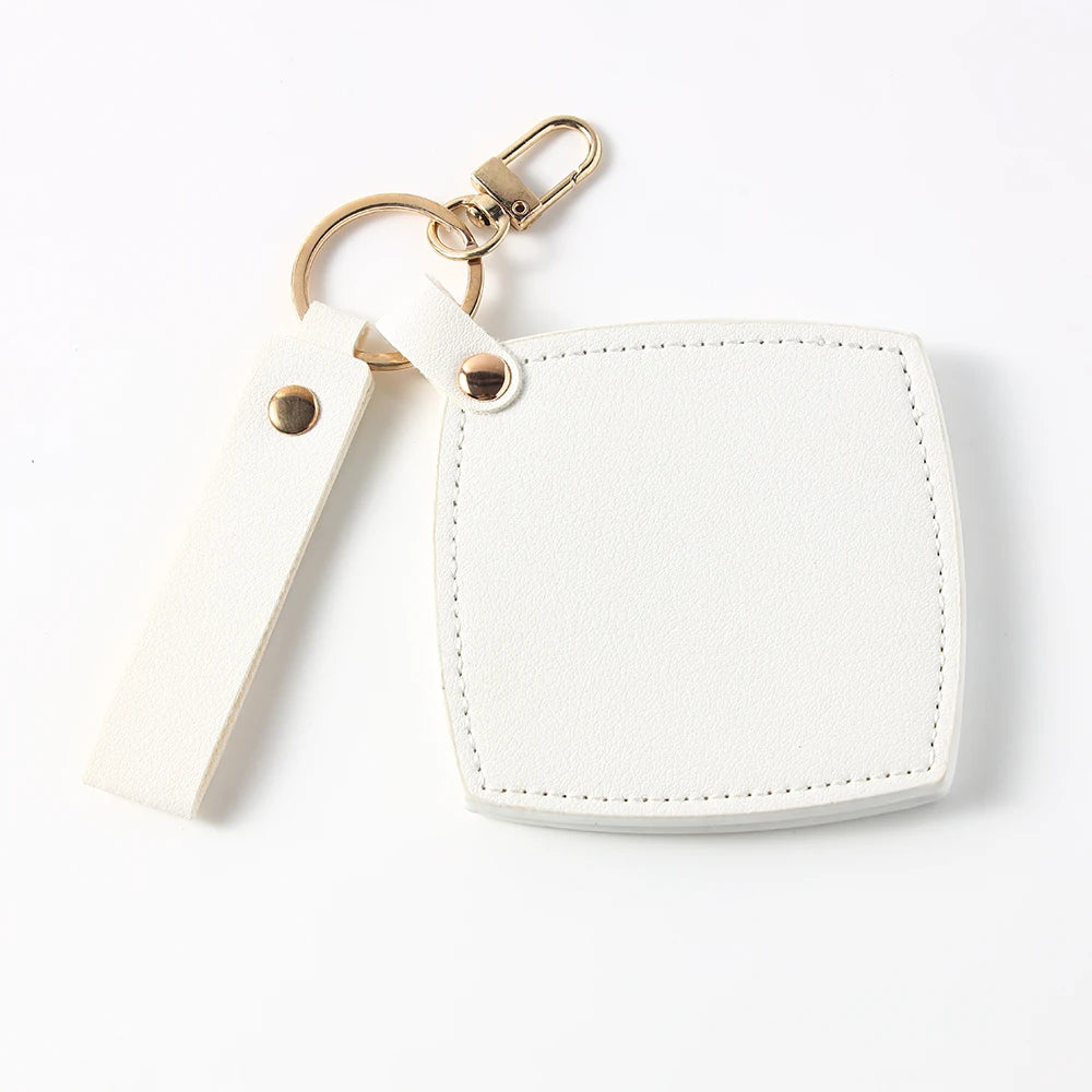 Zonyin New Custom Logo Rotatable Square Makeup Mirror Pu Leather Pocket Mirror Compact Cosmetic Travel Mirror With Keychain