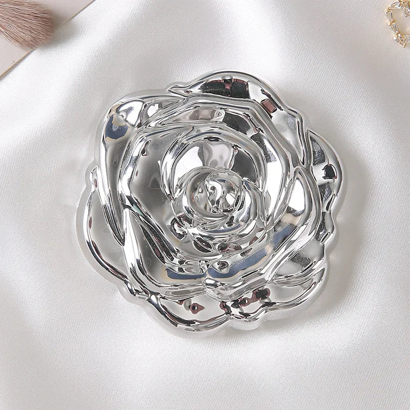 Zonyin Wholesale Portable Flower-Shaped Small Travel Makeup Mirror Folding Plastic Rose Compact Mini Cosmetic Mirror for Girls