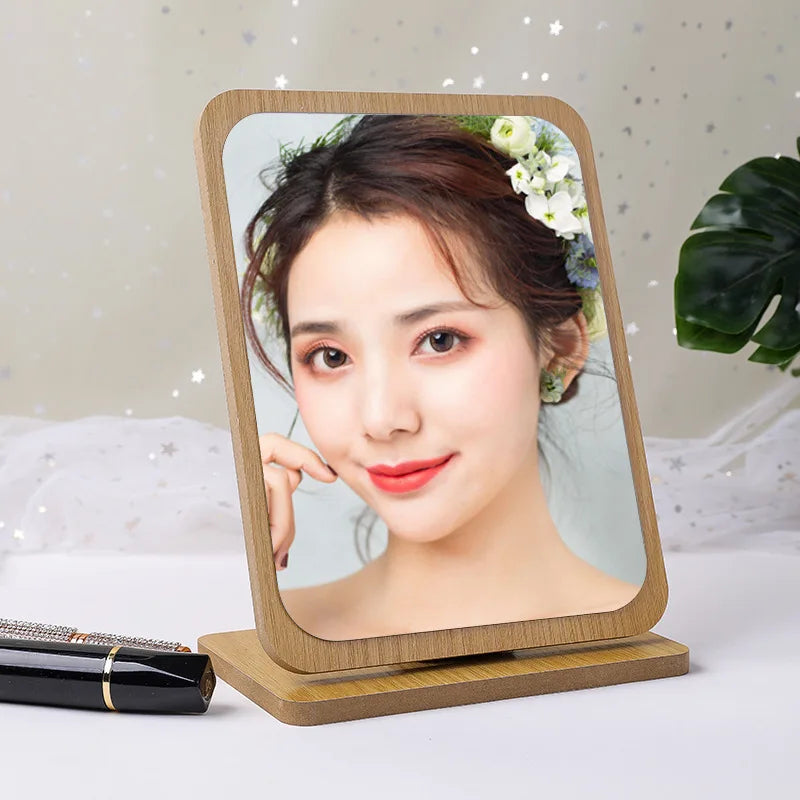 Zonyin Square Shaped Standing Cosmetic Table Mirror Foldable Plastic Frame Desktop Makeup Mirror Single Sided Labeling Option