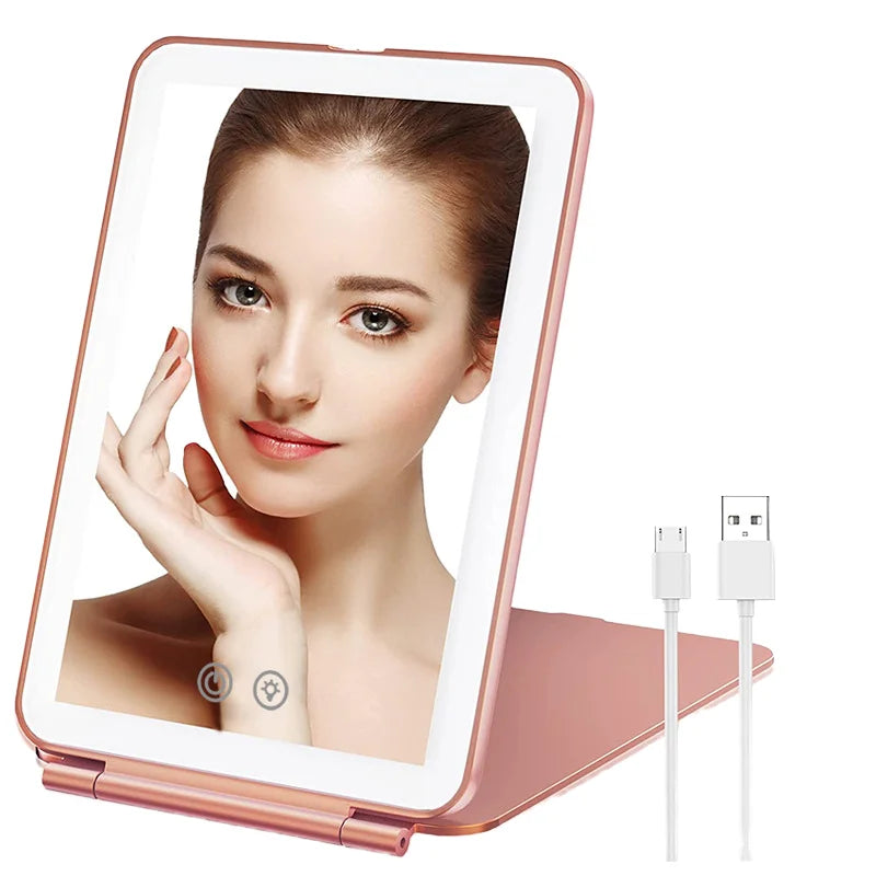 Zonyin High Quality Portable Travel Ladies 3X/10X Magnifying Makeup Mirror Rectangle Folding Cosmetic Mirror with LED Light