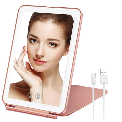 Zonyin High Quality Portable Travel Ladies 3X/10X Magnifying Makeup Mirror Rectangle Folding Cosmetic Mirror with LED Light