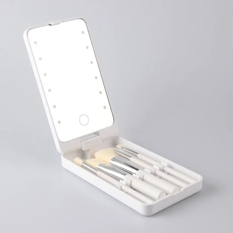 Zonyin Wholesale New Design Plastic LED Portable Pocket Makeup Mirror Custom Logo Cosmetic Brush Set With Popular Discount