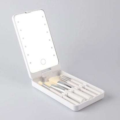 Zonyin Wholesale New Design Plastic LED Portable Pocket Makeup Mirror Custom Logo Cosmetic Brush Set With Popular Discount
