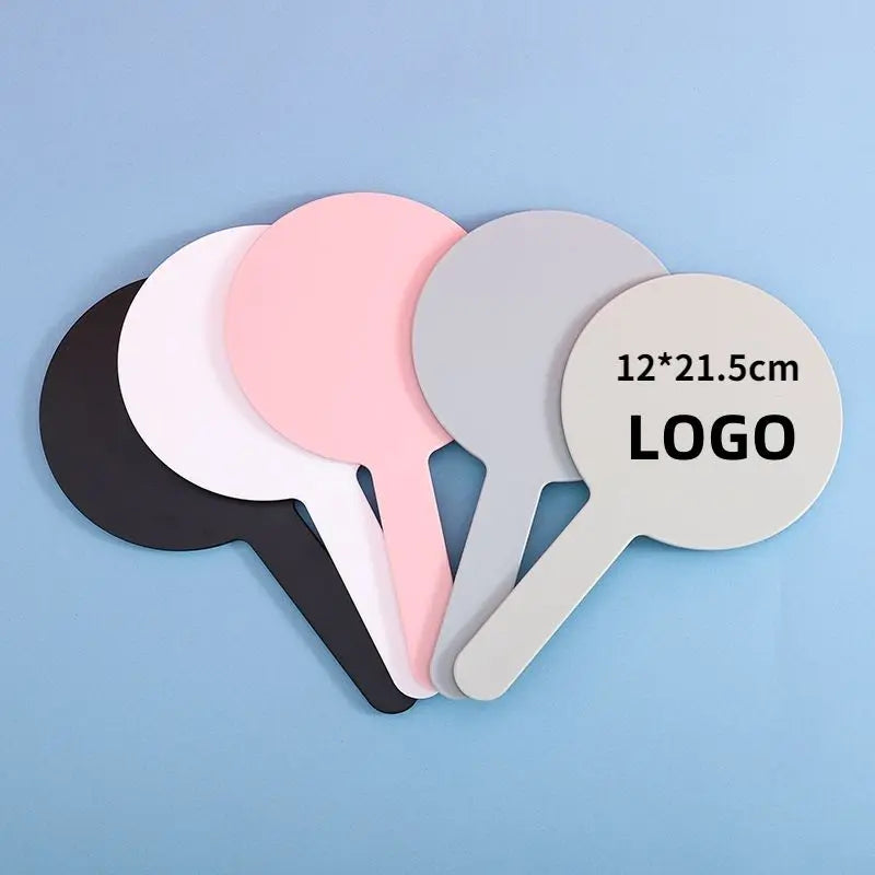 Zonyin Personalized Custom Logo Plastic Round Handle Makeup Mirror Portable Travel HandHeld Mirrors With Custom Size Color