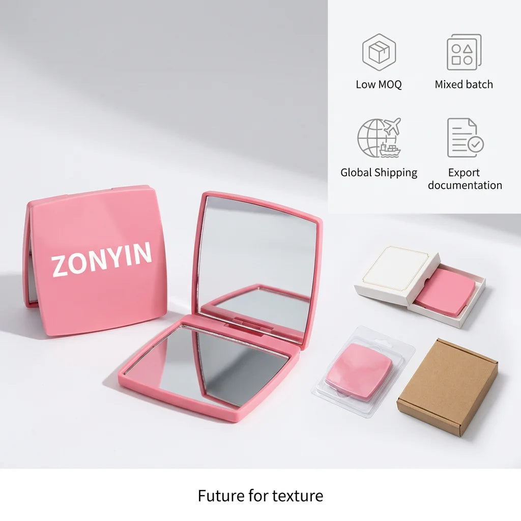 Zonyin Hot Selling Customized logo Simple square Flip Plastic Makeup Mirror Mini Portable Folding Pocket Mirror for Women Gift