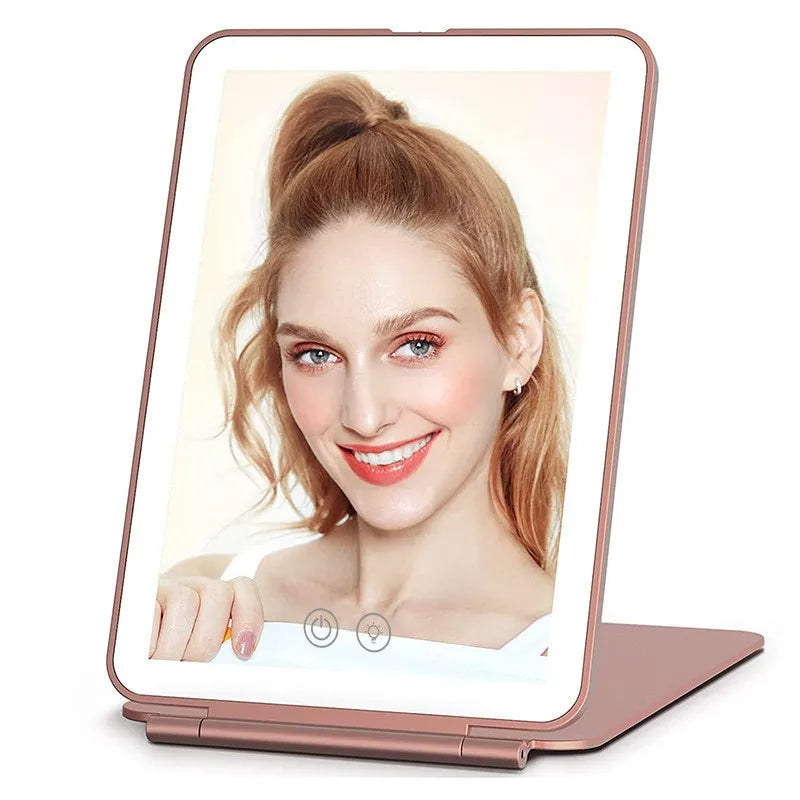 Zonyin High Quality Portable Travel Ladies 3X/10X Magnifying Makeup Mirror Rectangle Folding Cosmetic Mirror with LED Light