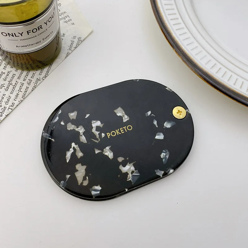 Zonyin Custom Logo Retro Acetate Cosmetic Mirror and Hair Comb Set Pocket Mirror Personalized Makeup Mirrors for Girls