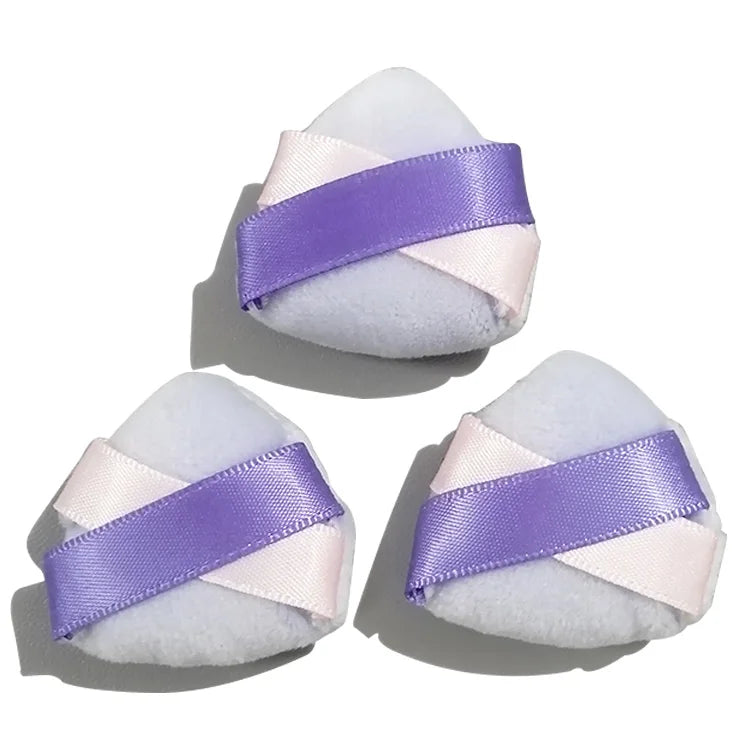 Zonyin Wholesale Cute Mini Velour Powder Puff Pink and Purple Double Ribbon Small Velvet Makeup Sponge Puff for Face