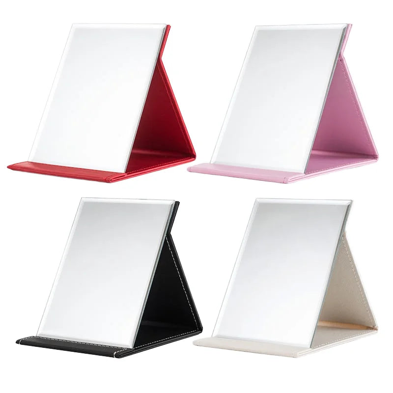 Factory Direct Silver Finish Foldable Square Glass Frame Cosmetic Mirror with Magnifying Feature for Desktop Use
