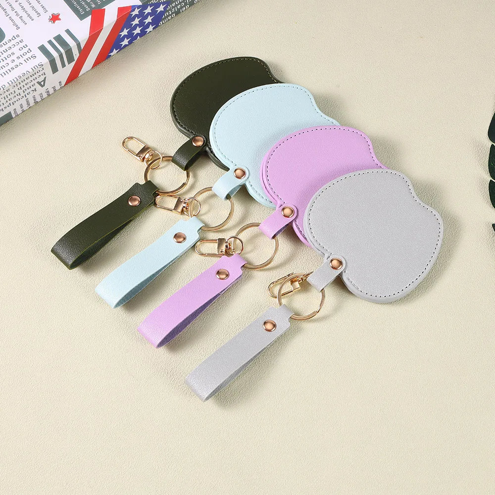 Zonyin Unique Christmas Gifts Red Apple-Shaped Pocket Mirror Foldable Pink Pu Leather Small Makeup Keychain Mirror for Women