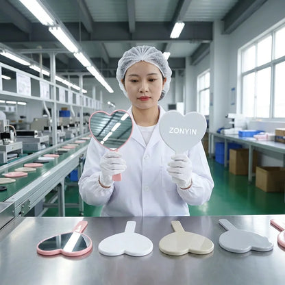 Zonyin Heart Shape Hand Cosmetic Mirror Custom logo Plastic Portable Handheld Makeup Mirror Promotional Business Gift