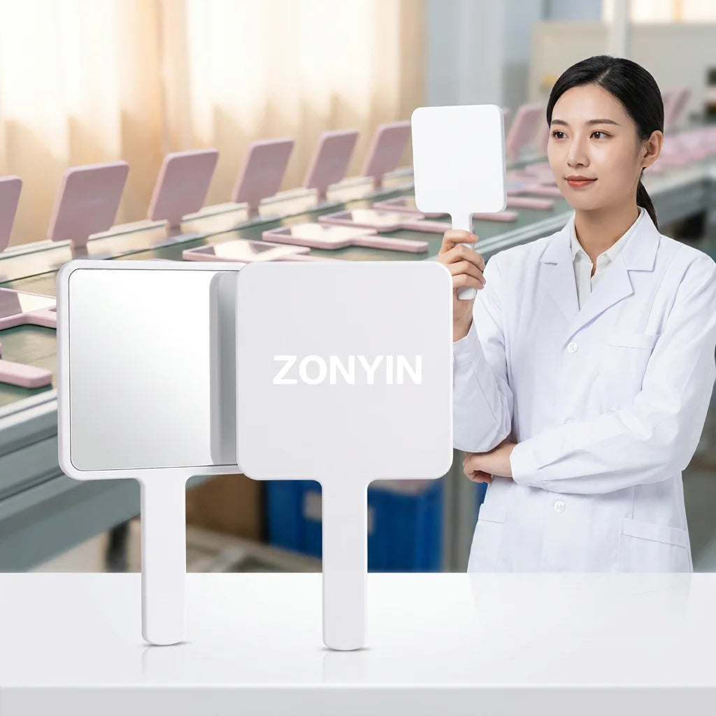 Zonyin Wholesale 5 Sizes Custom Logo Square Handheld Mirror Portable Small Makeup Mirror Compact Cosmetic Mirror with Logo