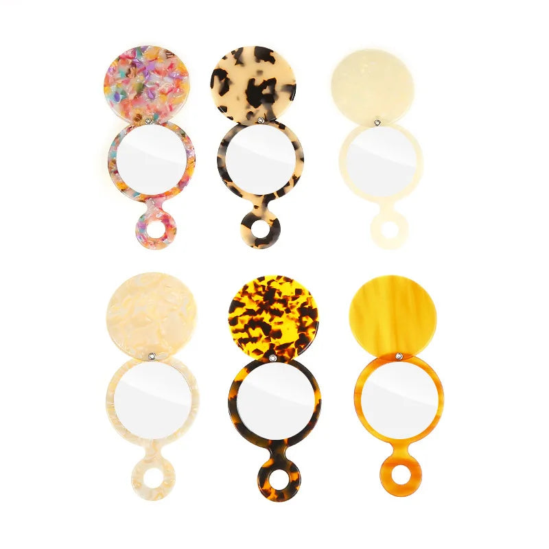Zonyin Custom Logo Round Travel Cosmetic Mirror New Design Leopard Print Acetate Flip Pocket Handheld Makeup Mirror for Grills
