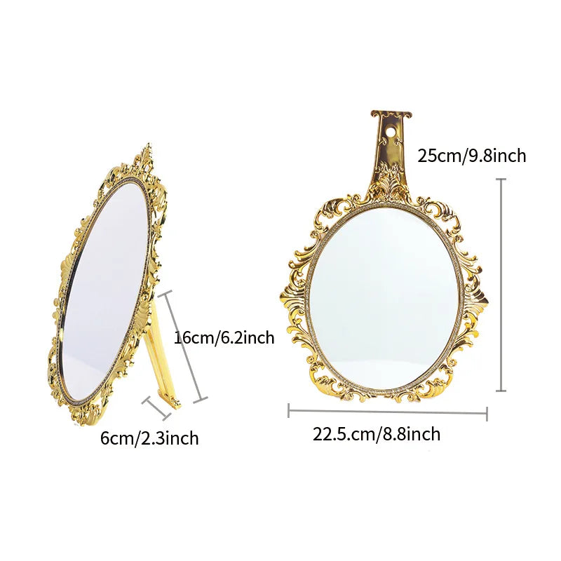 Zonyin European Vintage Carved Handheld Makeup Mirror High-Definition Glass Portable Vanity Mirror, Electroplated Hand Mirror