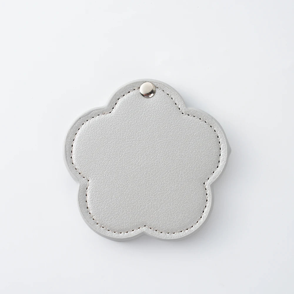 Zonyin New Arrival Flower Design White Pu Leather Makeup Mirror Customized Logo Portable Travel Pu Pocket Mirror for Women Girls