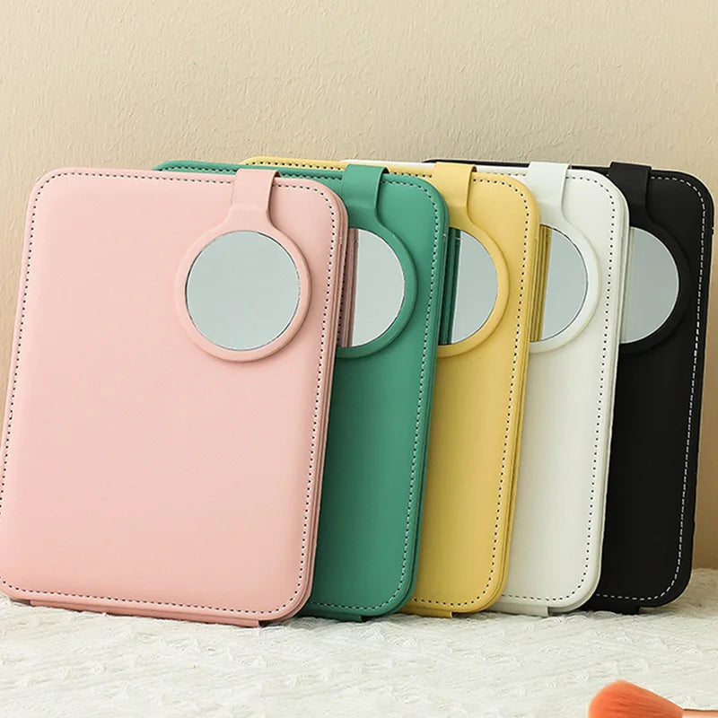Zonyin High Quality Foldable Pu Leather Makeup Mirror Custom Logo Outdoor Portable Travel Mirror with 10X Magnifying Mirror