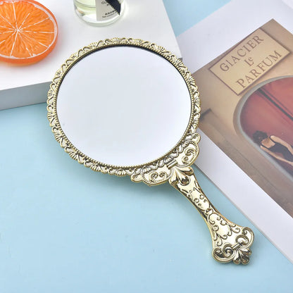 Zonyin Hot Sale Luxury Round Vintage Hand Travel Makeup Mirror Oval Plastic Electroplated Gold Retro Handheld Mirror With Handle