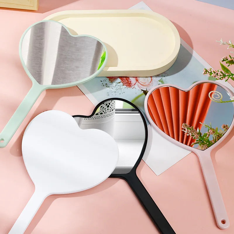 Zonyin Large Portable Travel Makeup Mirror Custom Logo Heart Shaped Hand Held Cosmetic Mirror Plastic Pocket Mirror for Girls