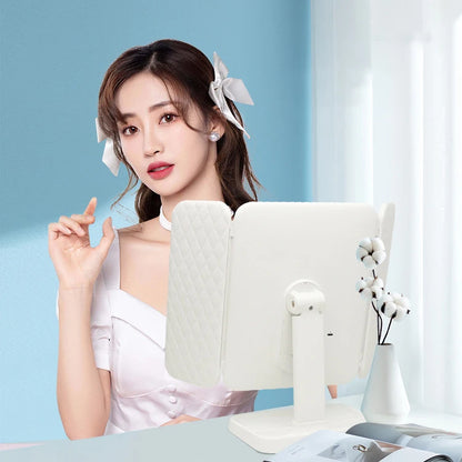 Zonyin Square Tri-Fold LED Lighted Makeup Mirror Desktop 3X Magnifying Touch Control Foldable LED Cosmetic Mirror with Lights