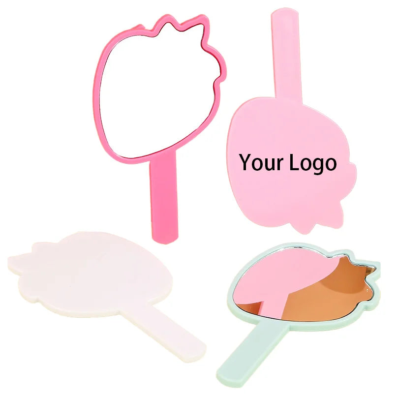 Zonyin New Arrival Strawberry Shape Customized Portable Mini Handheld Plastic Cosmetic Makeup Mirror for Children Girls
