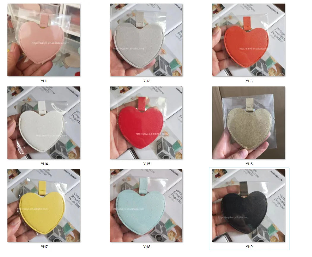 Zonyin Women's Gift Heart Shaped Pu Leather Pocket Mirror Customized Your Logo Small Travel Makeup Mirror for Valentine's Day