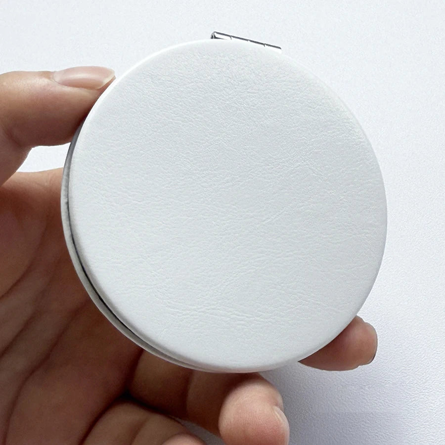 Zonyin Customized Design Double Sided Folding Compact Mirror White Pink PU Leather Pocket Mirror With 2x Magnifying for Travel