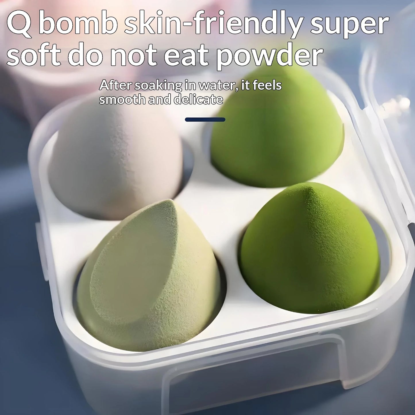 Zonyin Dry and Wet Dual-purpose Makeup Egg Puff, Makeup Egg Sponge Ball, Super Soft, 4-pack Makeup Egg Cover Box