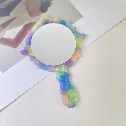 Zonyin Wholesale Diamond Pattern Acetate Makeup Mirror Portable Handle Handheld Cosmetic Mirror Colorful Women for Daily Use