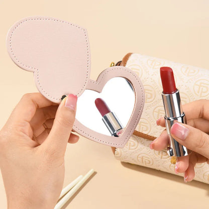 Zonyin Cute Red Heart Pu Leather HD Glass Pocket Makeup Mirror Custom Logo Portable Travel Mini Cosmetic Mirrors for Women Girls