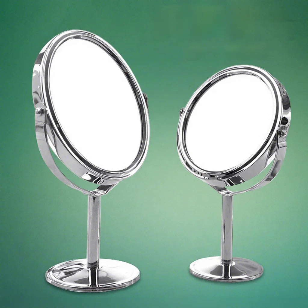 Desktop Double-sided Rotatable Stainless Steel Magnifying Glass Makeup Mirror for Student Dormitory and Household Dressing Use
