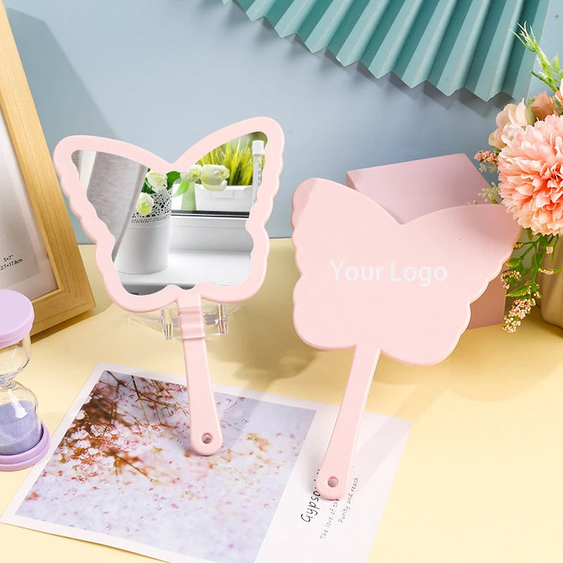 Zonyin 2025 New Plastic Travel Makeup Mirror Butterfly Shape Makeup Hand Mirror Vanity Cosmetic Mirror With Customized Logo