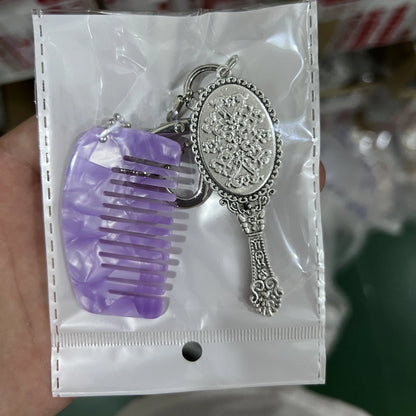 Zonyin Wholesale Mini Handle Handheld Makeup Mirror Keychain with Pendant Comb Mobile Phone Hanging Bag Decorative Accessories