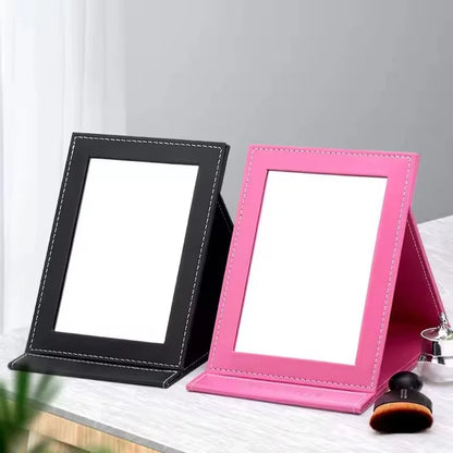 Foldable Square Cosmetic Leather Full Edge Portable Student Princess Style High-definition Dressing Mirror Durable Anti-fall