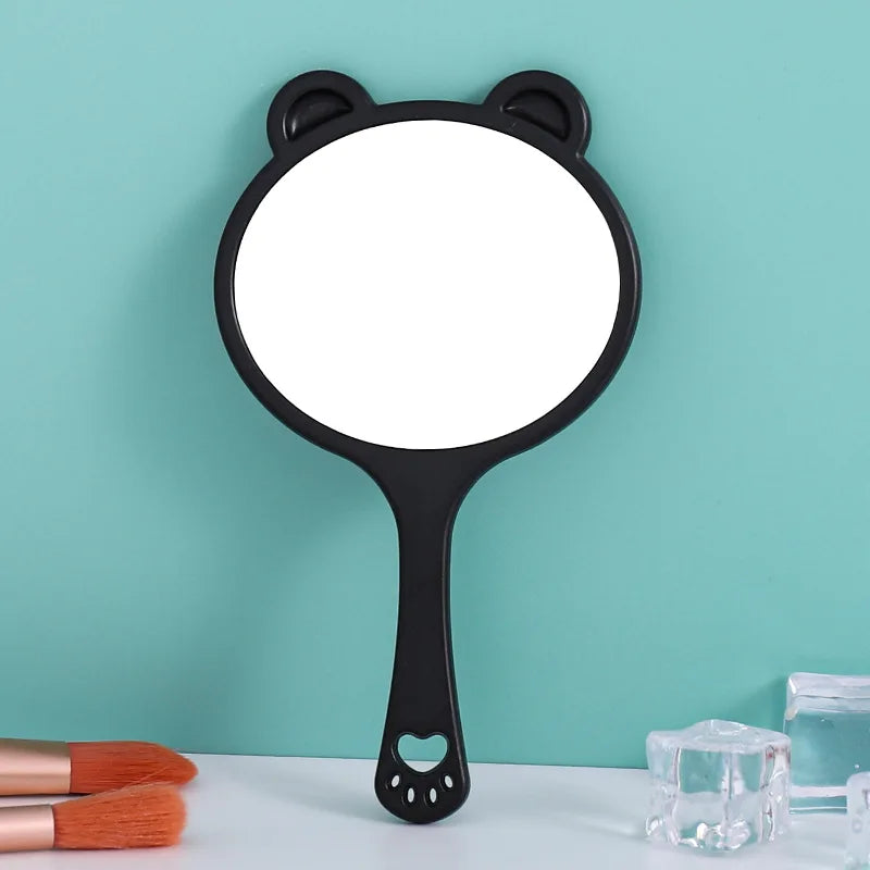 Zonyin Custom Logo Portable Handheld Makeup Mirror Cartoon Bear Head Handle Personalized Small Vanity Pocket Mirrors for Travel