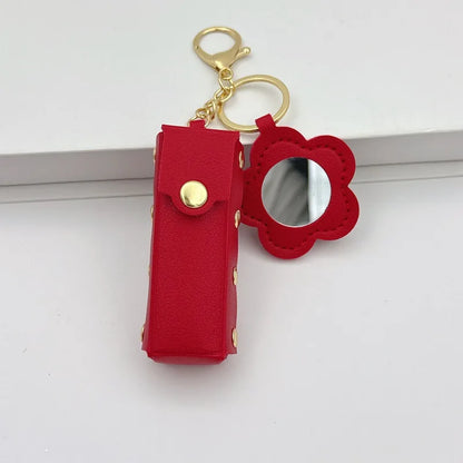Zonyin PU Leather Flower Shaped Portable Mini Makeup Mirror With Lipstick Holder for Women Cosmetic Mirror Keychain  Accessories