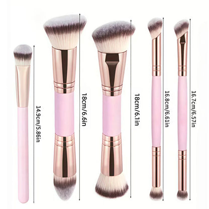 Zonyin Double Ended Synthetic Hair Wood Handle Custom logo Foundation Blush Brush Private Label Foundation Cosmetic Makeup Brush