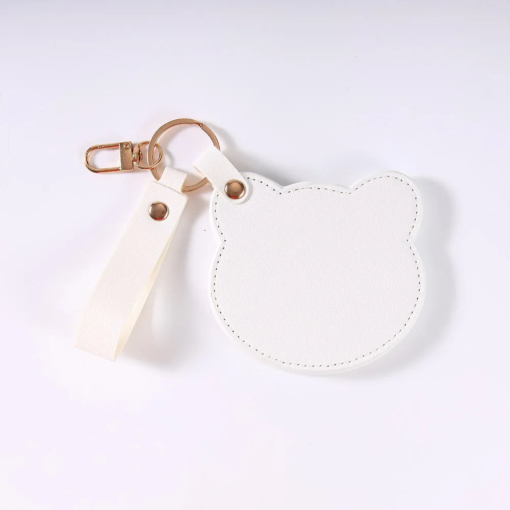 Zonyin NEW Product Cute Brown Bear Shaped Glass Pocket Mirror Pu Leather Travel Makeup Cosmetic Mirrors for Promotion Gifts