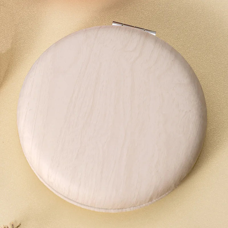 Zonyin Wood Grain PU Leather Makeup Mirror Portable Double Sided Folding Pocket Mirror Cute Compact Cosmetic Mirror for Gift