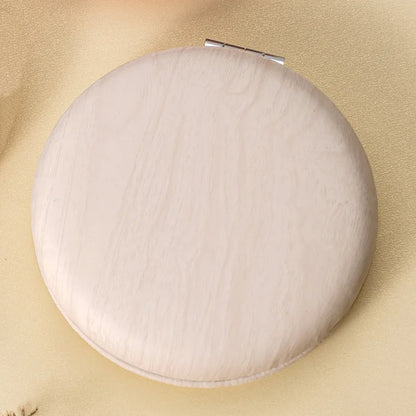 Zonyin Wood Grain PU Leather Makeup Mirror Portable Double Sided Folding Pocket Mirror Cute Compact Cosmetic Mirror for Gift