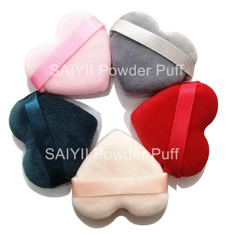 Zonyin Wholesale Powder Puff Custom Logo Soft Velour Cosmetic Puffs Pink Heart Powder Puff