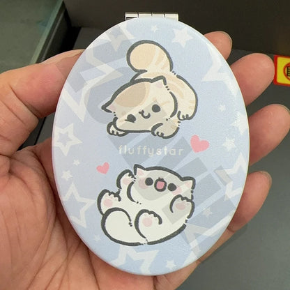 Zonyin Customized Design Double Sided Folding Compact Mirror White Pink PU Leather Pocket Mirror With 2x Magnifying for Travel