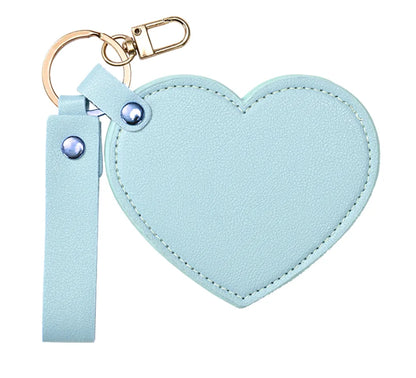 Zonyin Valentine's Day Gift Heart Shaped Makeup Keychain Mirror Pu Leather HD Glass Custom Travel Pocket Mirrors for Women Girls