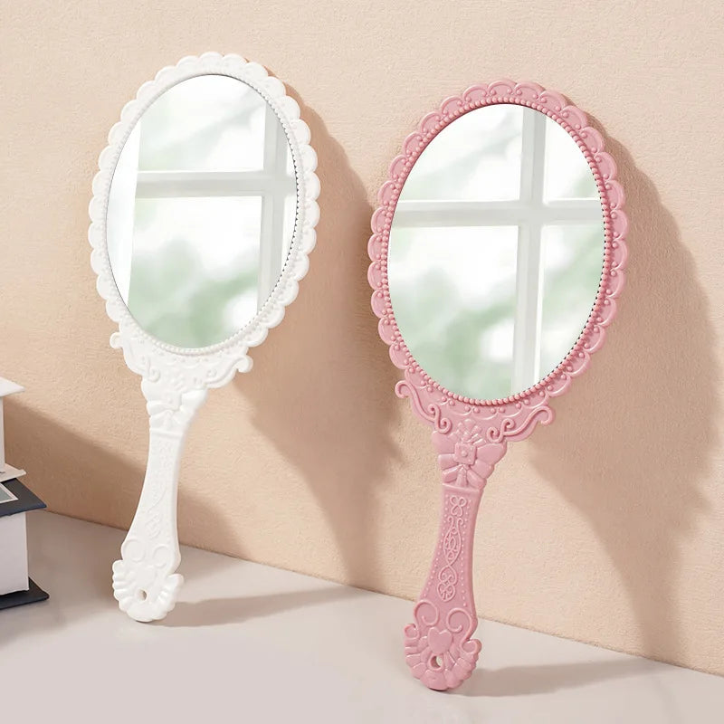 Zonyin Wholesale European Princess Vintage Oval Hand Held Cosmetic Mirror Handheld Retro Compact Makeup Mirror for Wedding