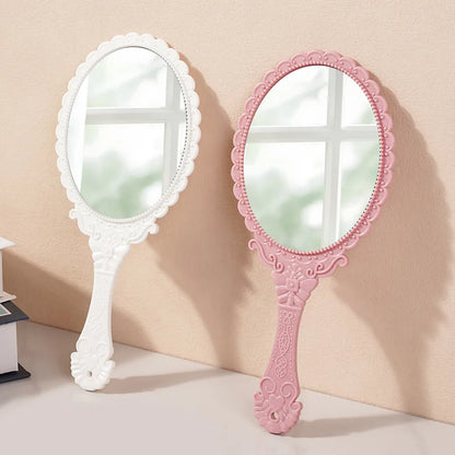 Zonyin Wholesale European Princess Vintage Oval Hand Held Cosmetic Mirror Handheld Retro Compact Makeup Mirror for Wedding