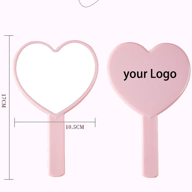 Zonyin Wholesale  Customized Logo Single-Sided Portable Handheld Makeup Mirror Plastic Heart-Shaped Cosmetic Mirror Personalized