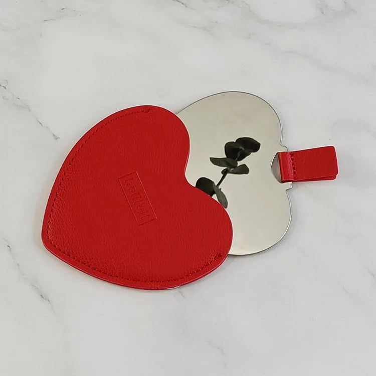 Zonyin High Quality Lovely Heart Design Compact Mirror No Break Stainless Steel Mirror  Pu Leather Pocket Mirror for Women Girls